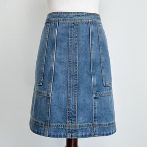 Cabi Medium Wash Denim Jean High-Waisted Carpenter Pocket A-Line Speedway Skirt